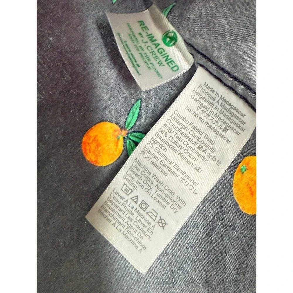 J.Crew Mens Slim Flex Washed Short Sleeve Orange Print‎ Button Down Shirt Navy L